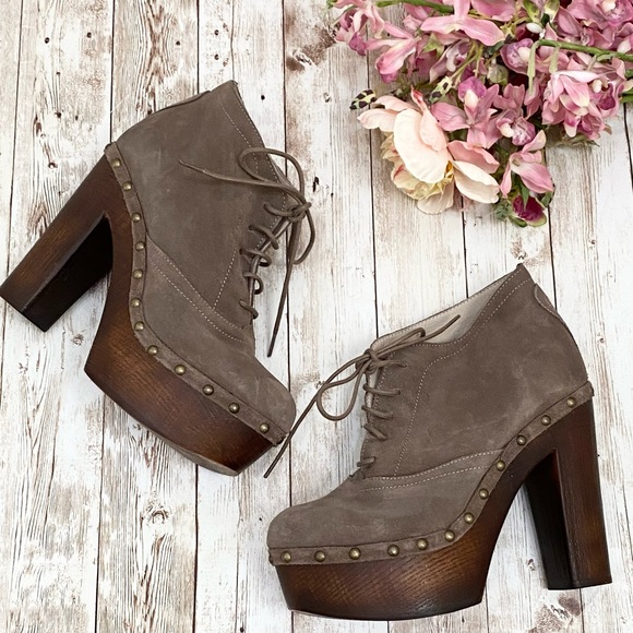 Steve Madden “CINNDI” Taupe Lace Up Platform Clog Ankle Boots Size 7 - Picture 3 of 16